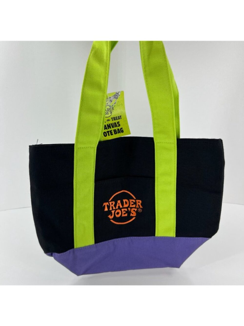 Trader Joes Trick or Treat Mini Canvas Tote Bag Halloween Limited Edition Black - Picture 3 of 9